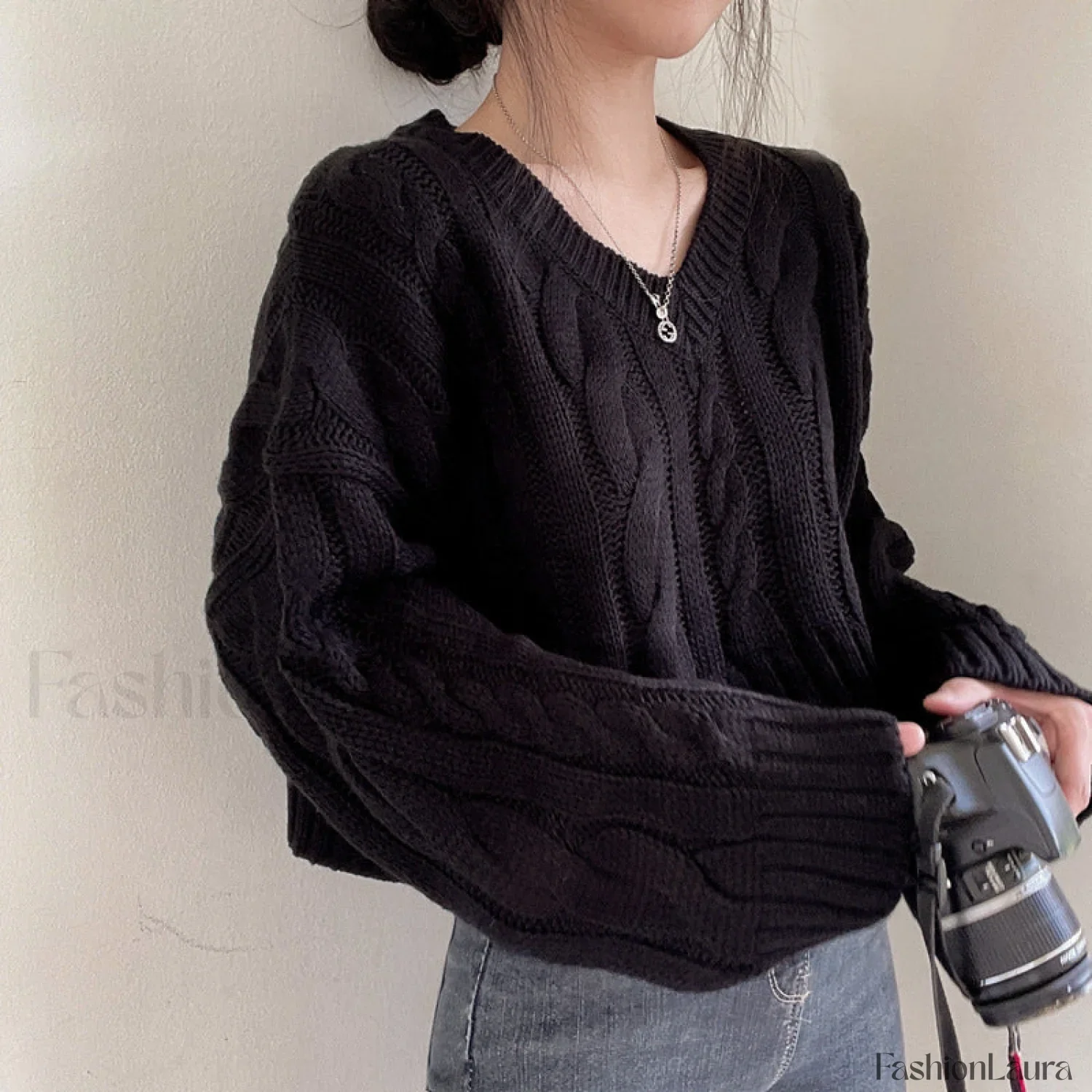 Cropped Brown Cable Knit Sweater - Image 7