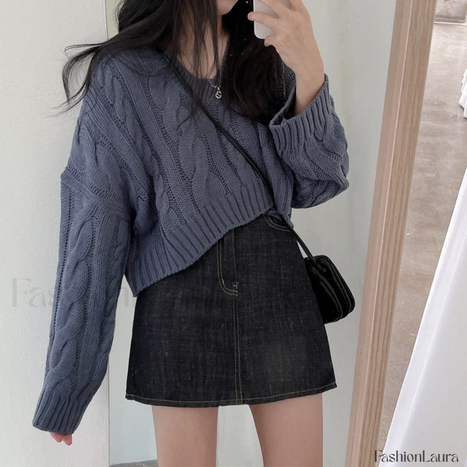 Cropped Brown Cable Knit Sweater - Image 9