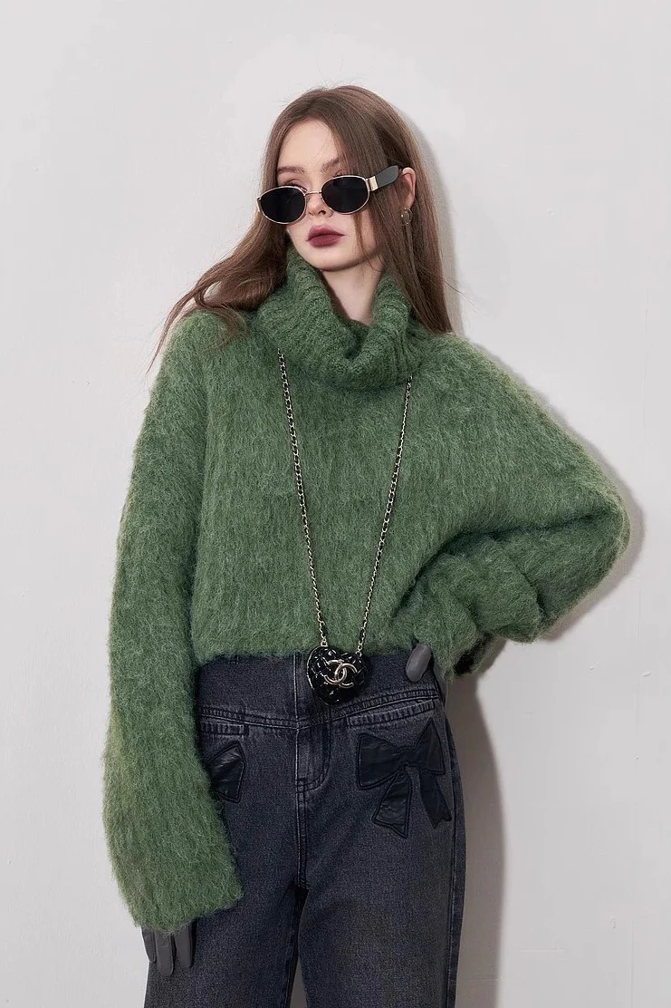 Cropped High Neck Pullover Sweater - Image 2