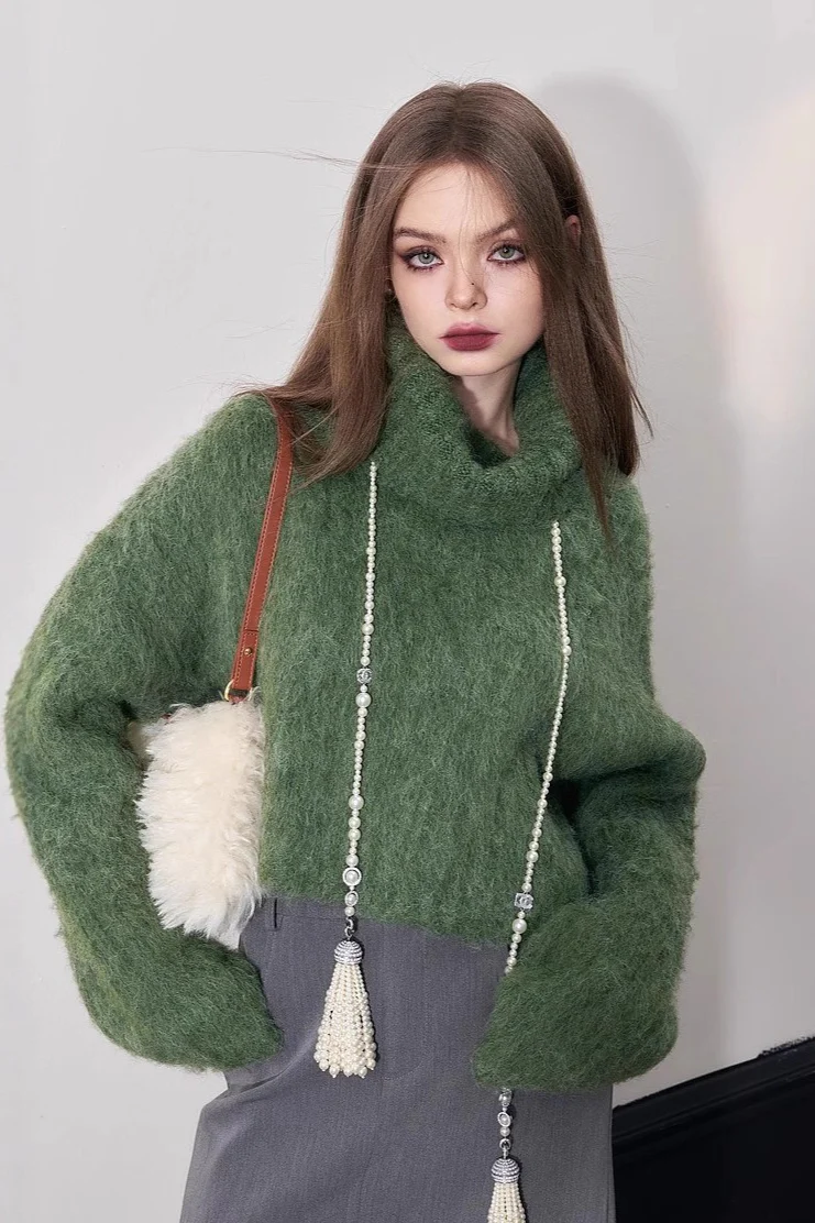 Cropped High Neck Pullover Sweater - Image 4