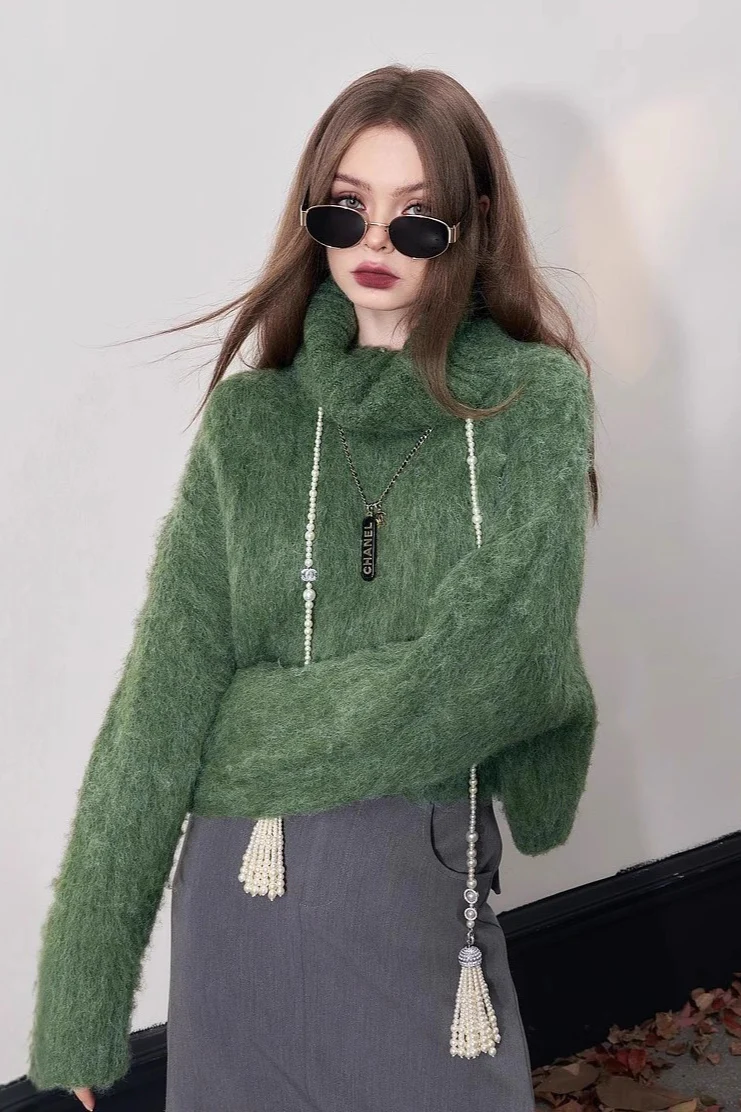 Cropped High Neck Pullover Sweater - Image 5