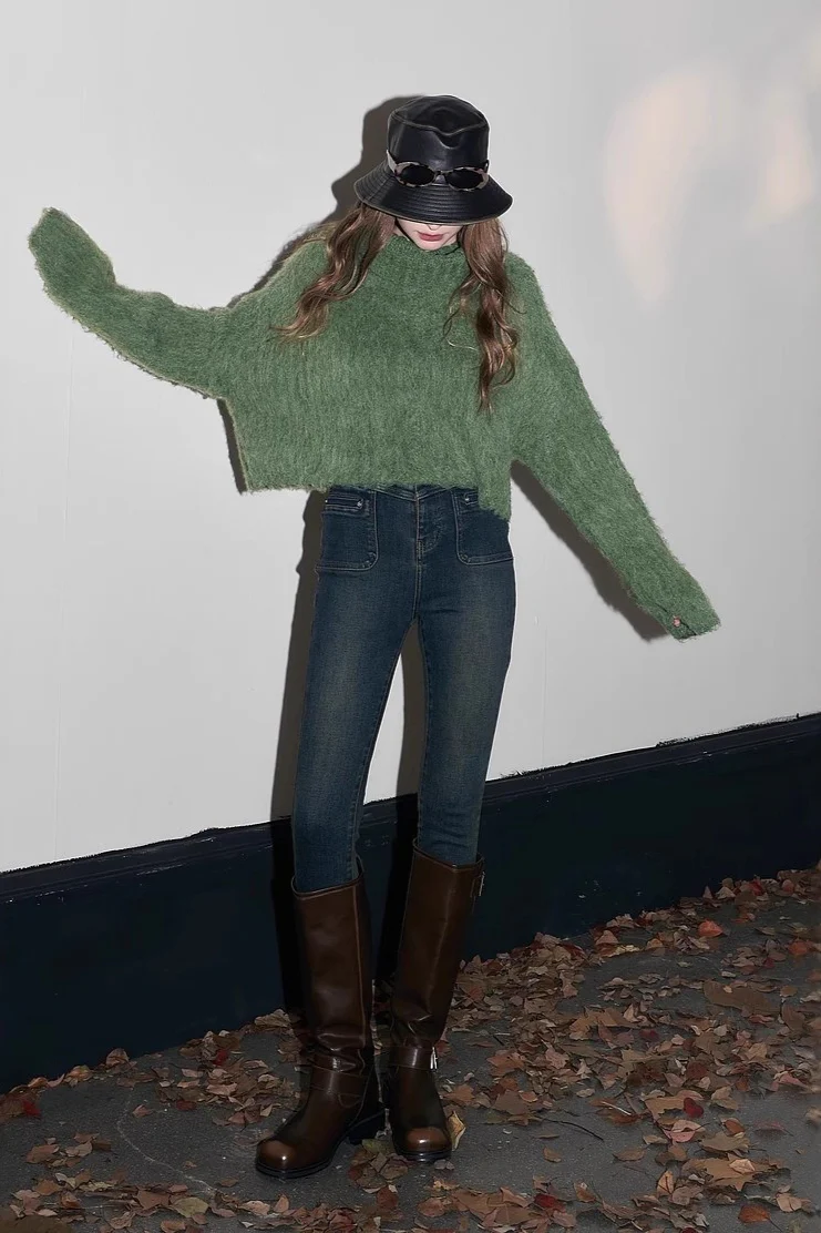 Cropped High Neck Pullover Sweater - Image 7