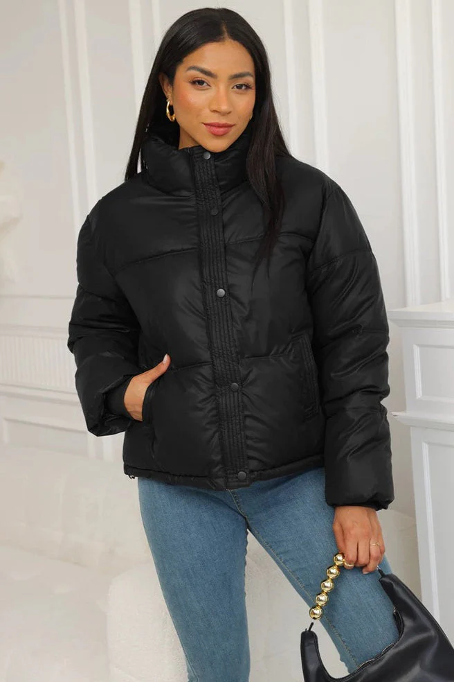 Cropped Stand Collar Puffer Jacket - Image 11