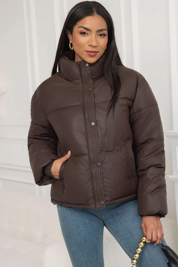Cropped Stand Collar Puffer Jacket - Image 3