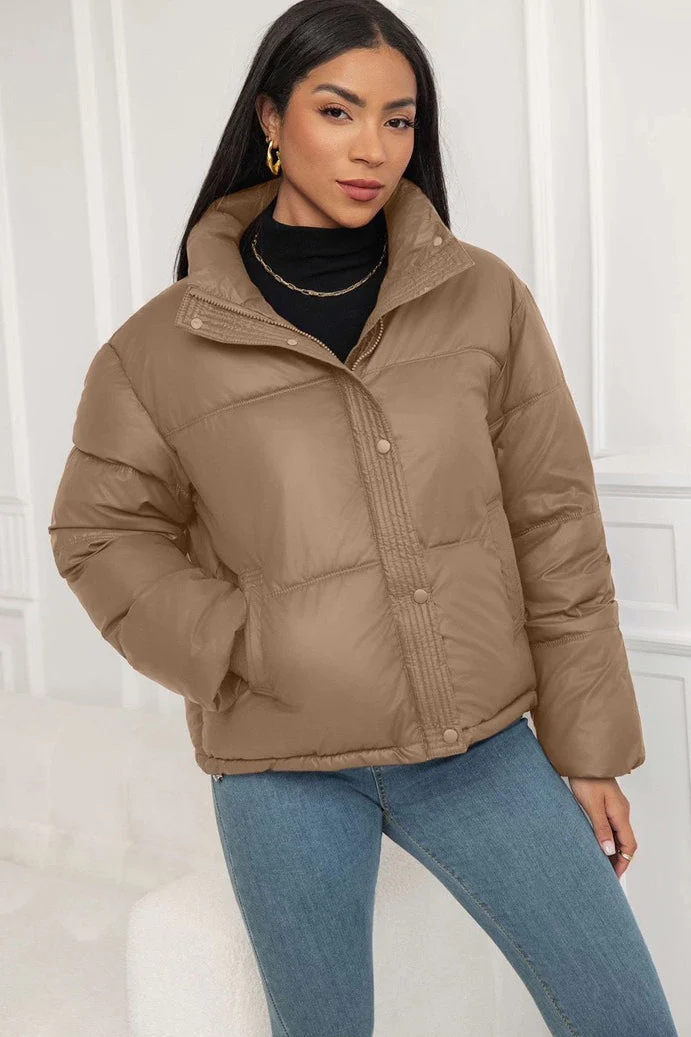 Cropped Stand Collar Puffer Jacket - Image 6