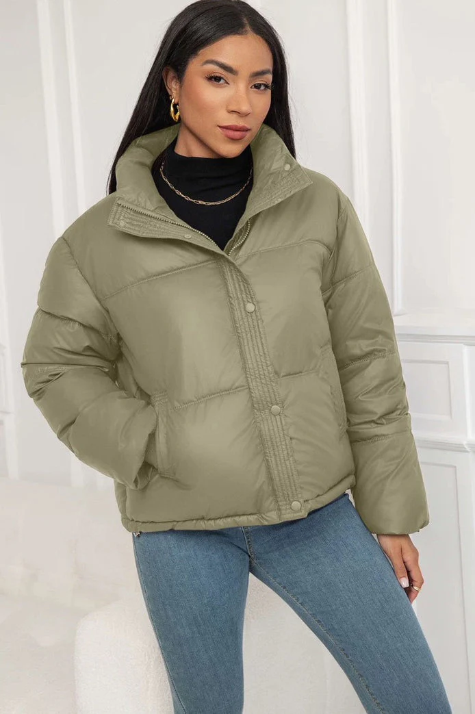 Cropped Stand Collar Puffer Jacket - Image 7