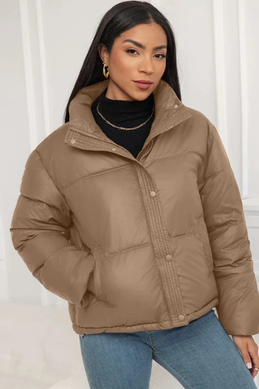 Cropped Stand Collar Puffer Jacket - Image 8