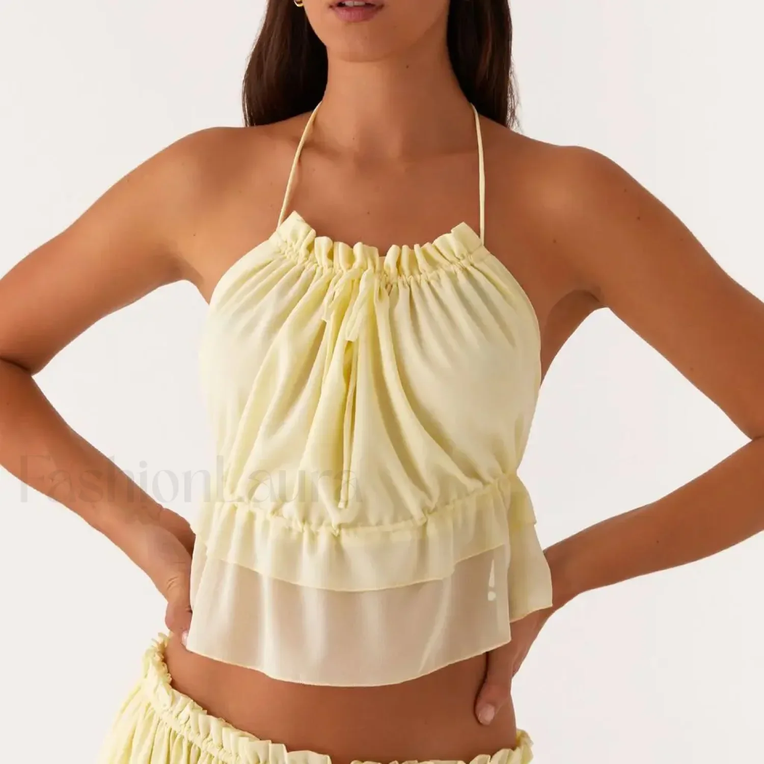 Cross-Strap Ruffle Backless Crop Top - Image 11