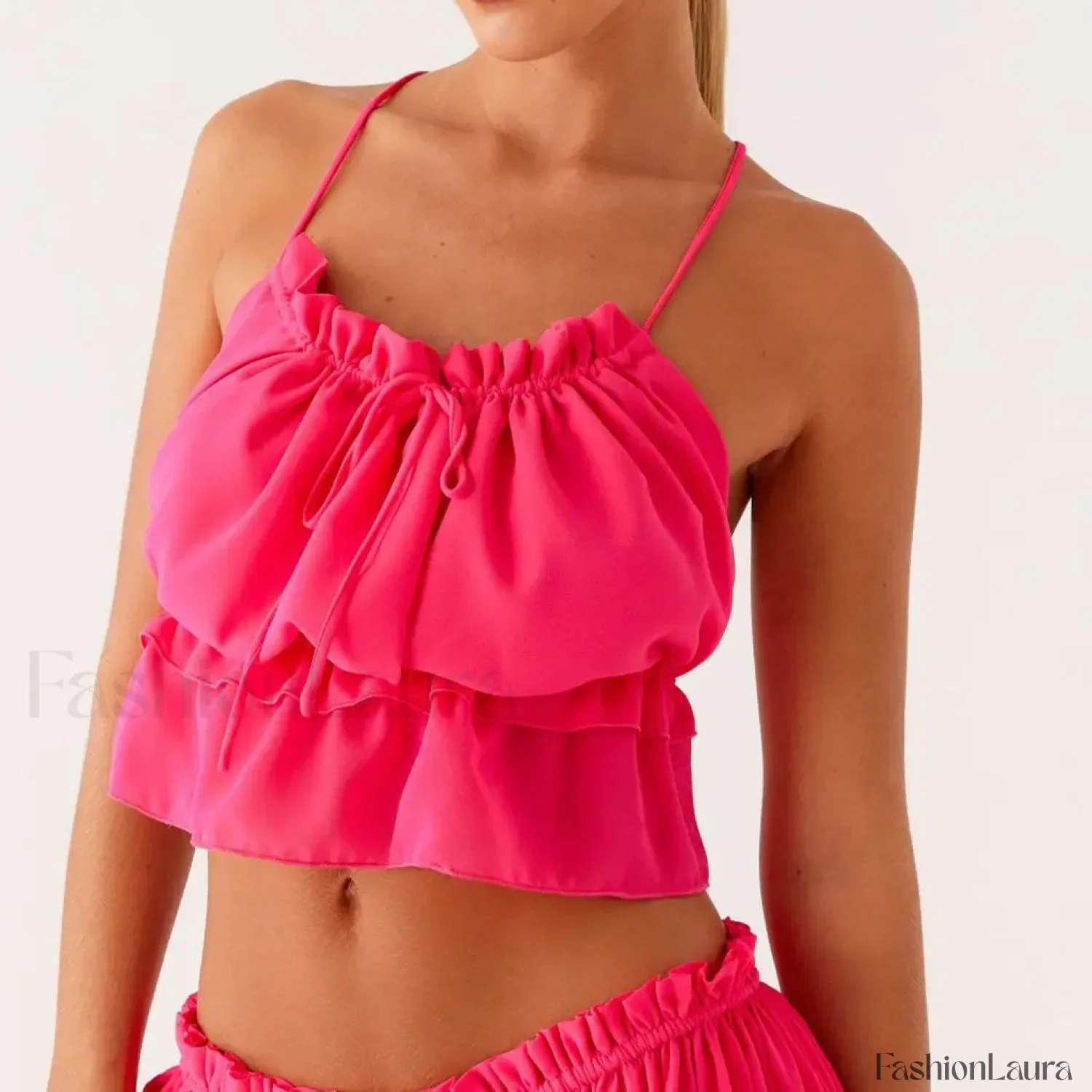 Cross-Strap Ruffle Backless Crop Top - Image 17