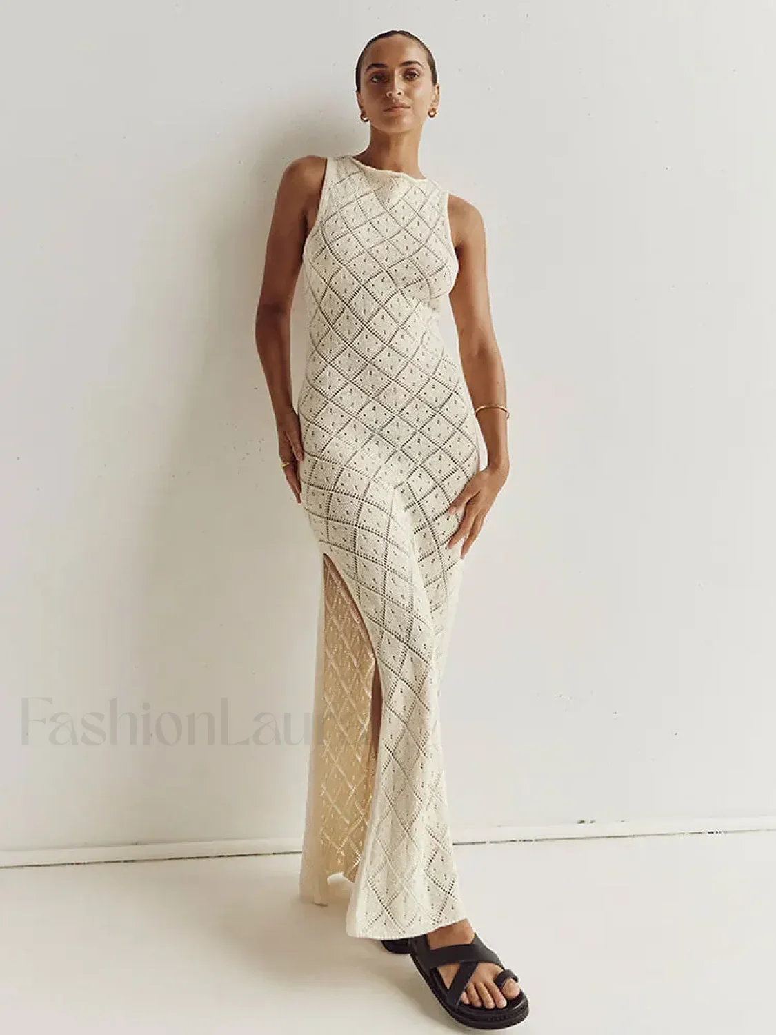 Cut Out Slit Knit Mesh Pareo Tunic Style Cover-ups - Image 9