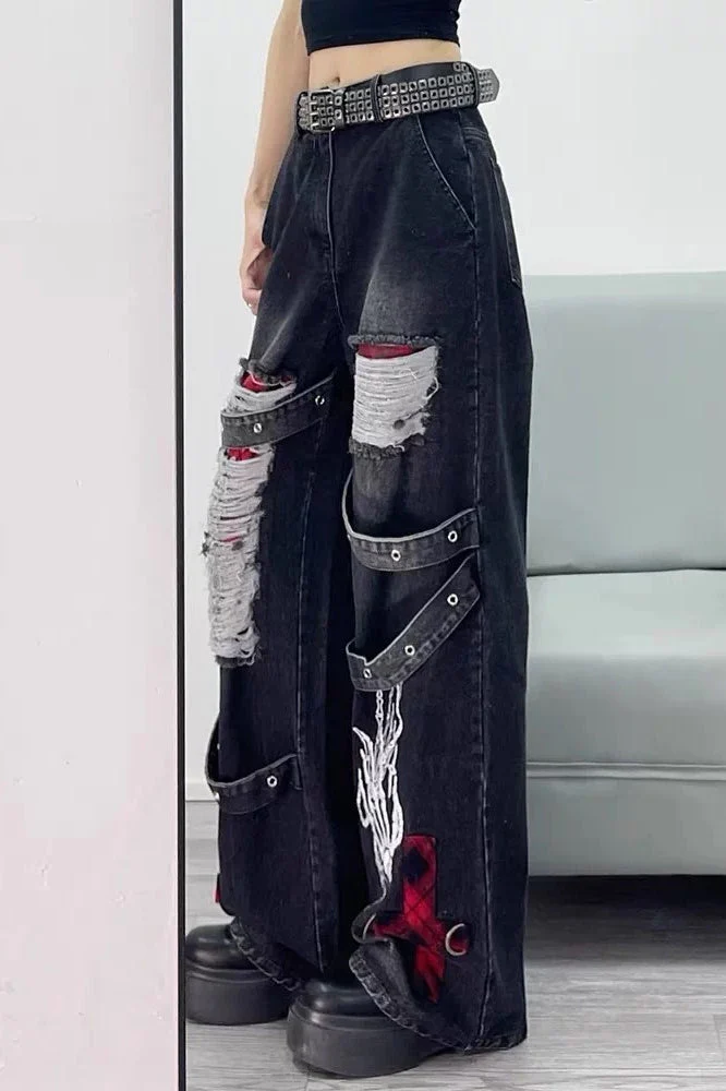 Dark Tone Flared Wide Leg Jeans - Image 11