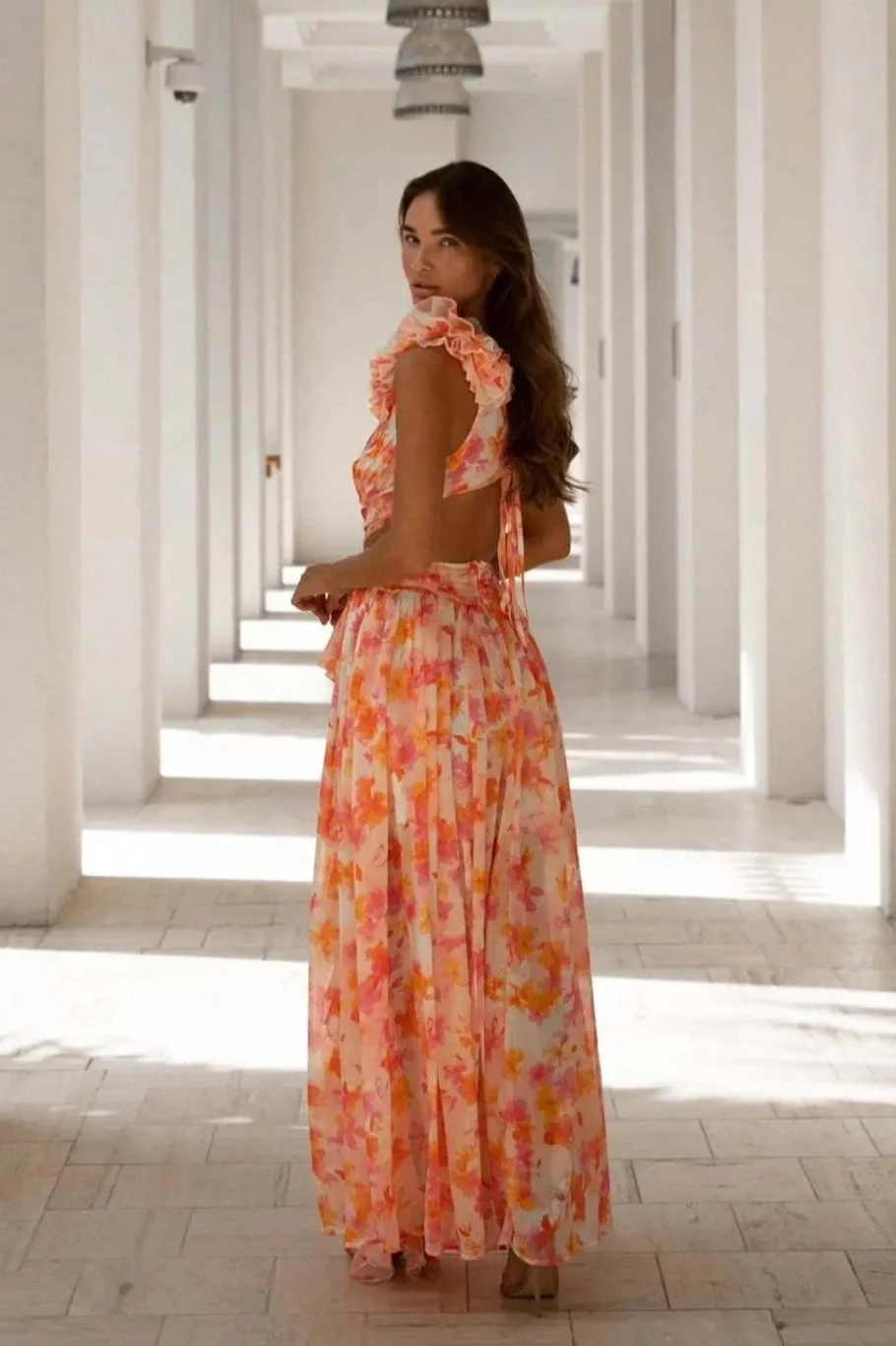 Deep V Backless Cutout Ruffle Floral Dress - Image 8