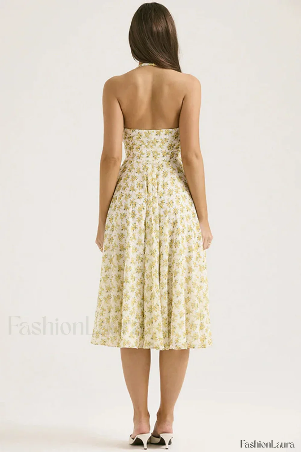 Deep V-Neck Backless Floral A-Line Floral Dress - Image 11