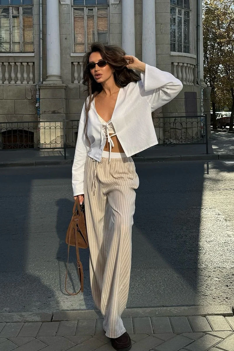 Deep V Neck Flare Sleeve Blouse - Image 5
