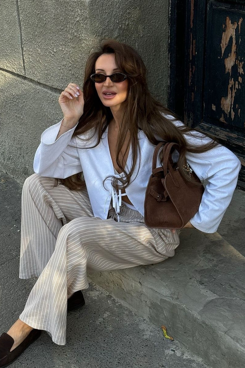 Deep V Neck Flare Sleeve Blouse - Image 7
