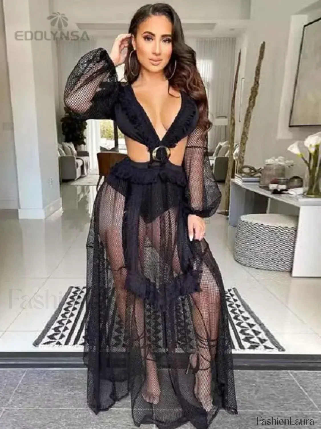 Deep V-neck Lace Cover Up - Image 14