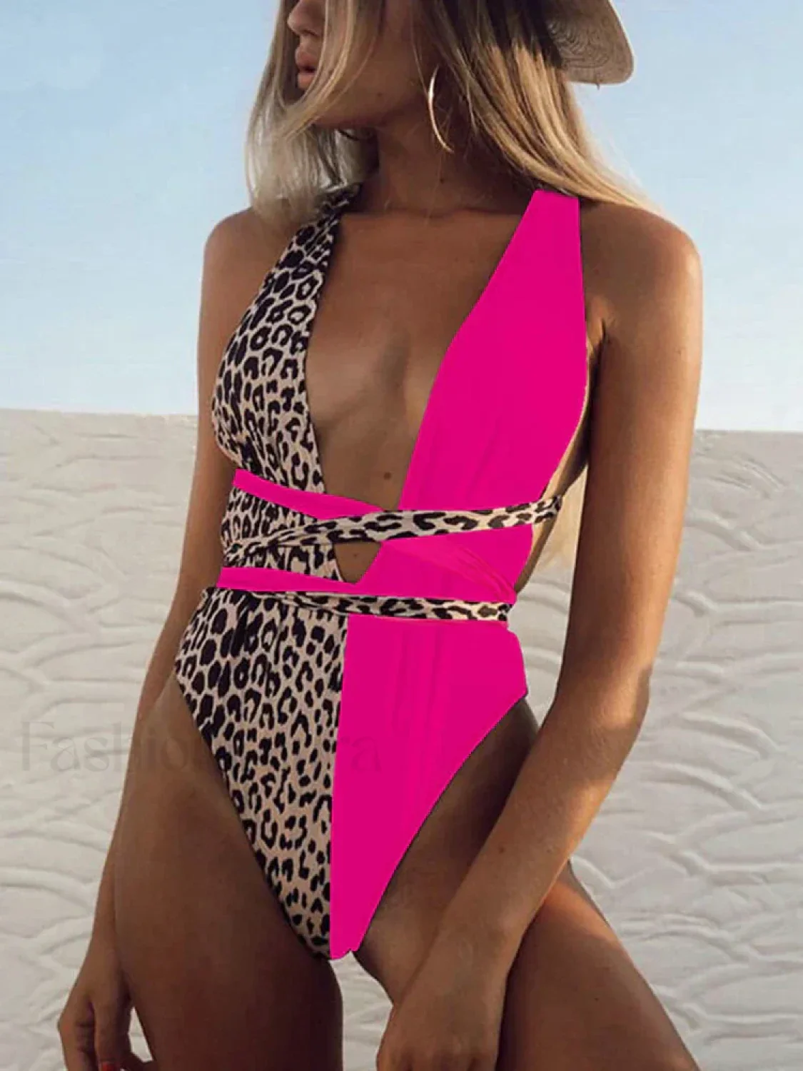 Deep V-Neck Lace Up Slim One Piece - Image 28