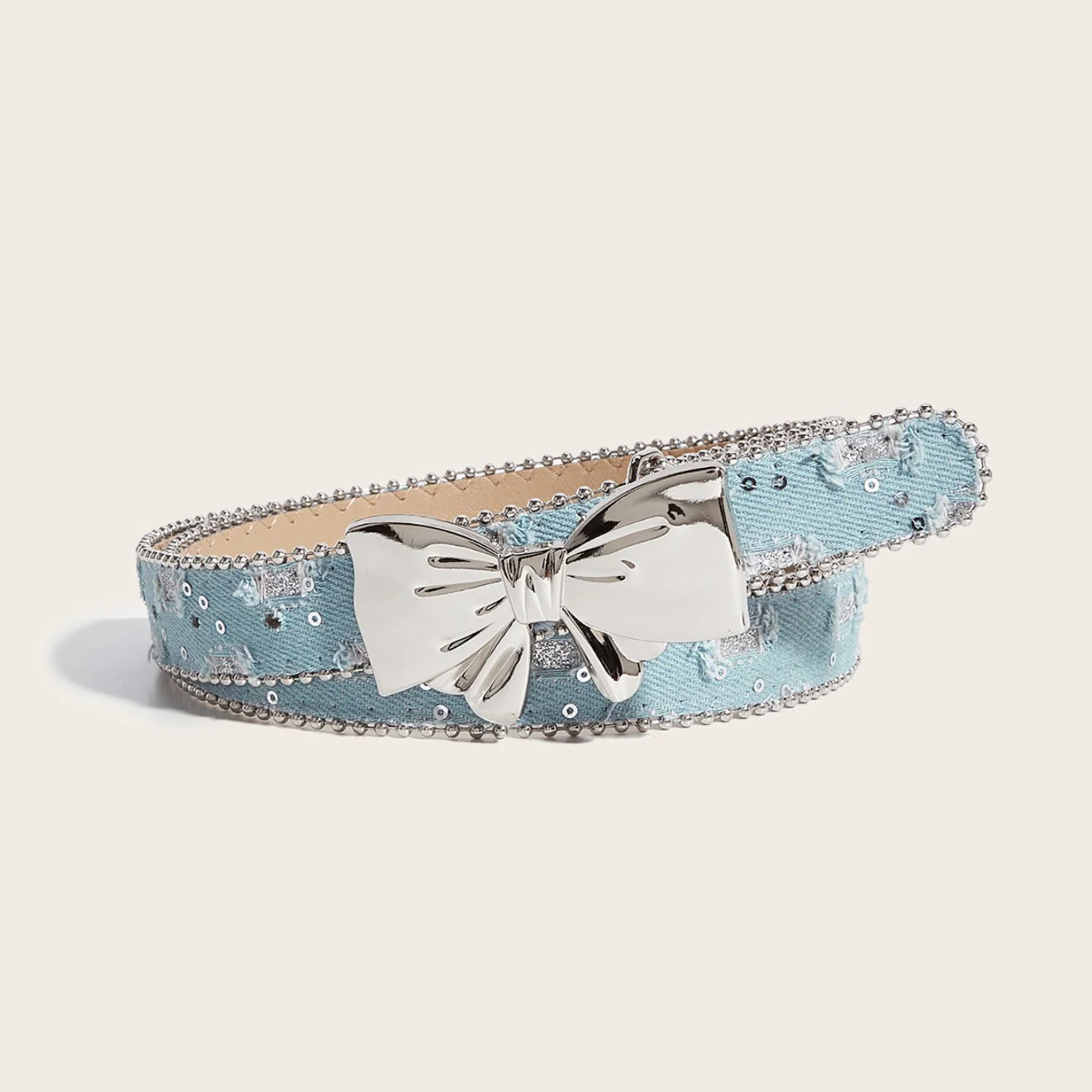 Denim Butterfly Buckle Beaded Statement Belt - Image 6
