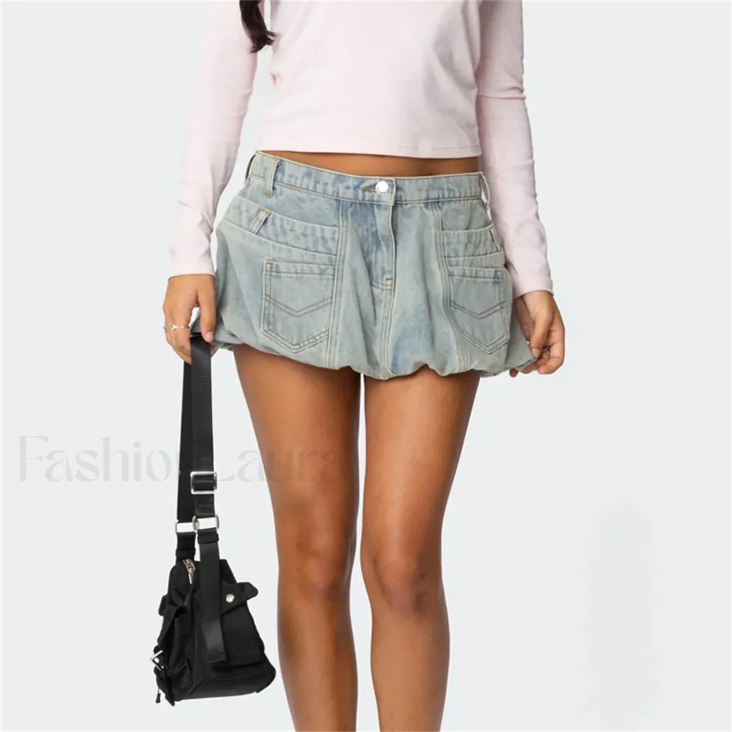 Denim Low Waist Cargo Pocket Skirt - Image 8
