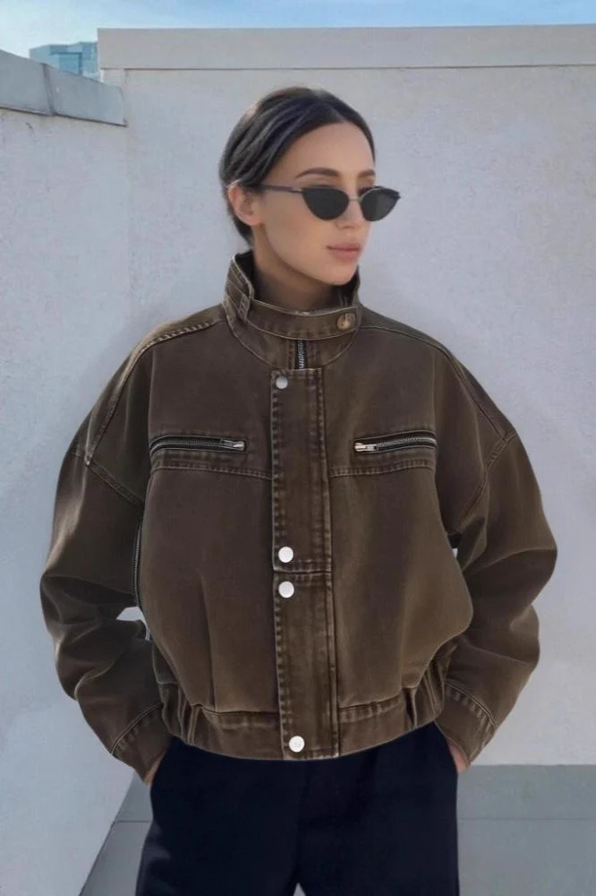 Denim Workwear Cropped Jacket - Image 4