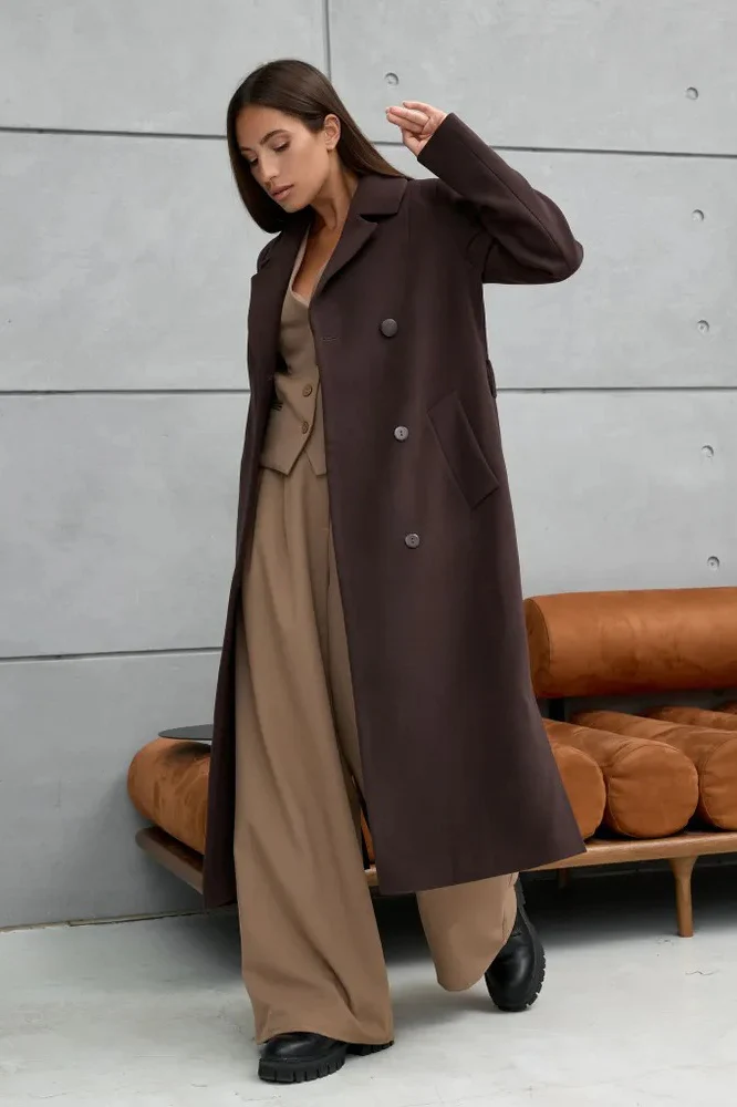 Double Breasted V-Neck Casual Wool Overcoat - Image 10