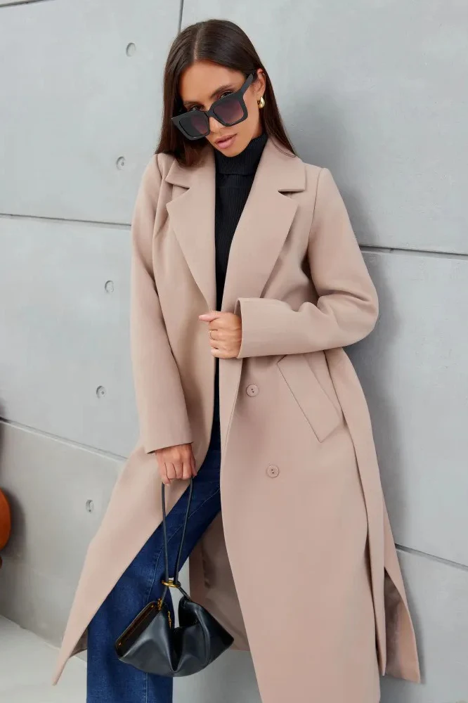 Double Breasted V-Neck Casual Wool Overcoat - Image 4