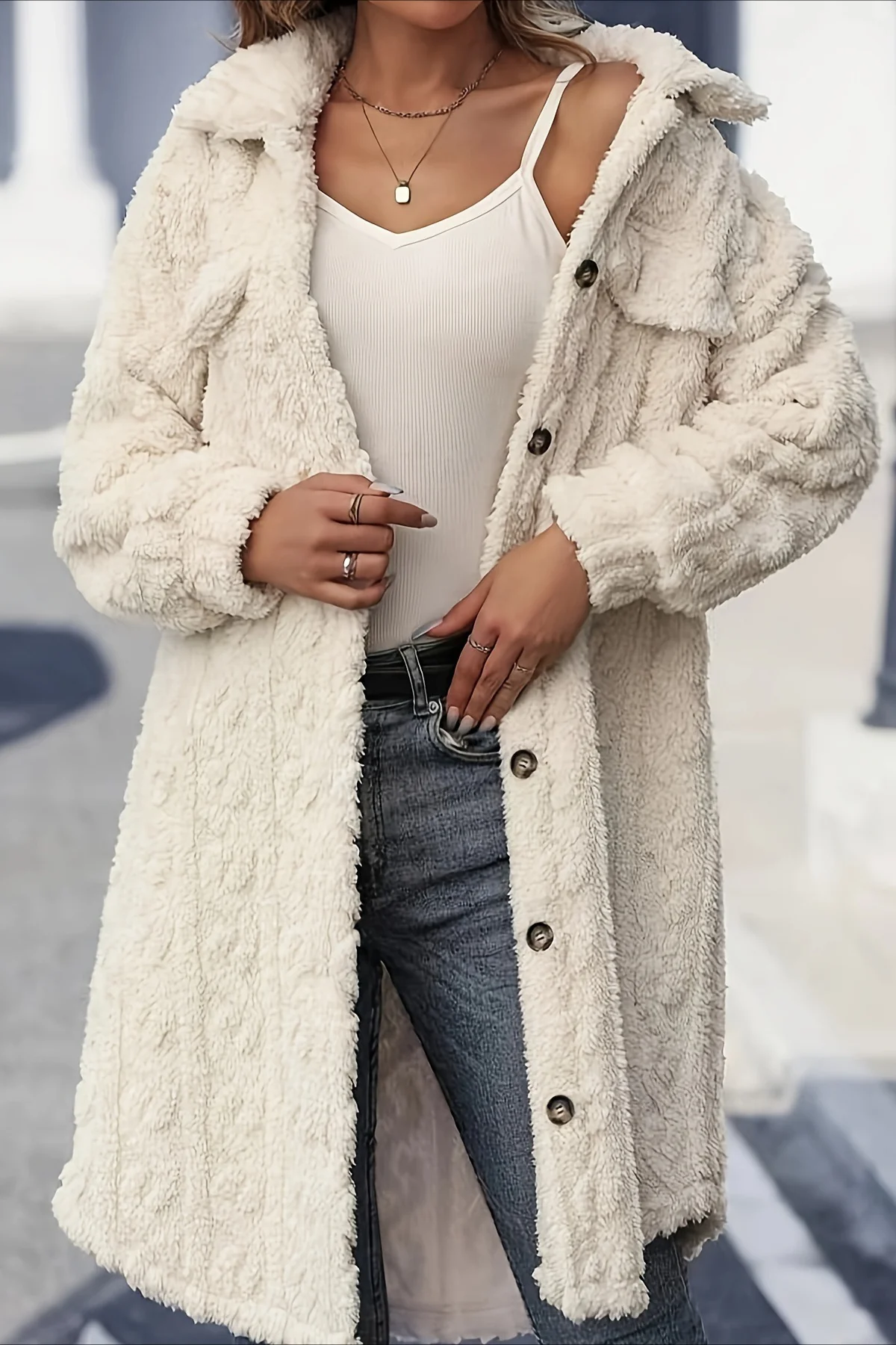 Double Face Plush Lapel Button Overcoat - Image 4