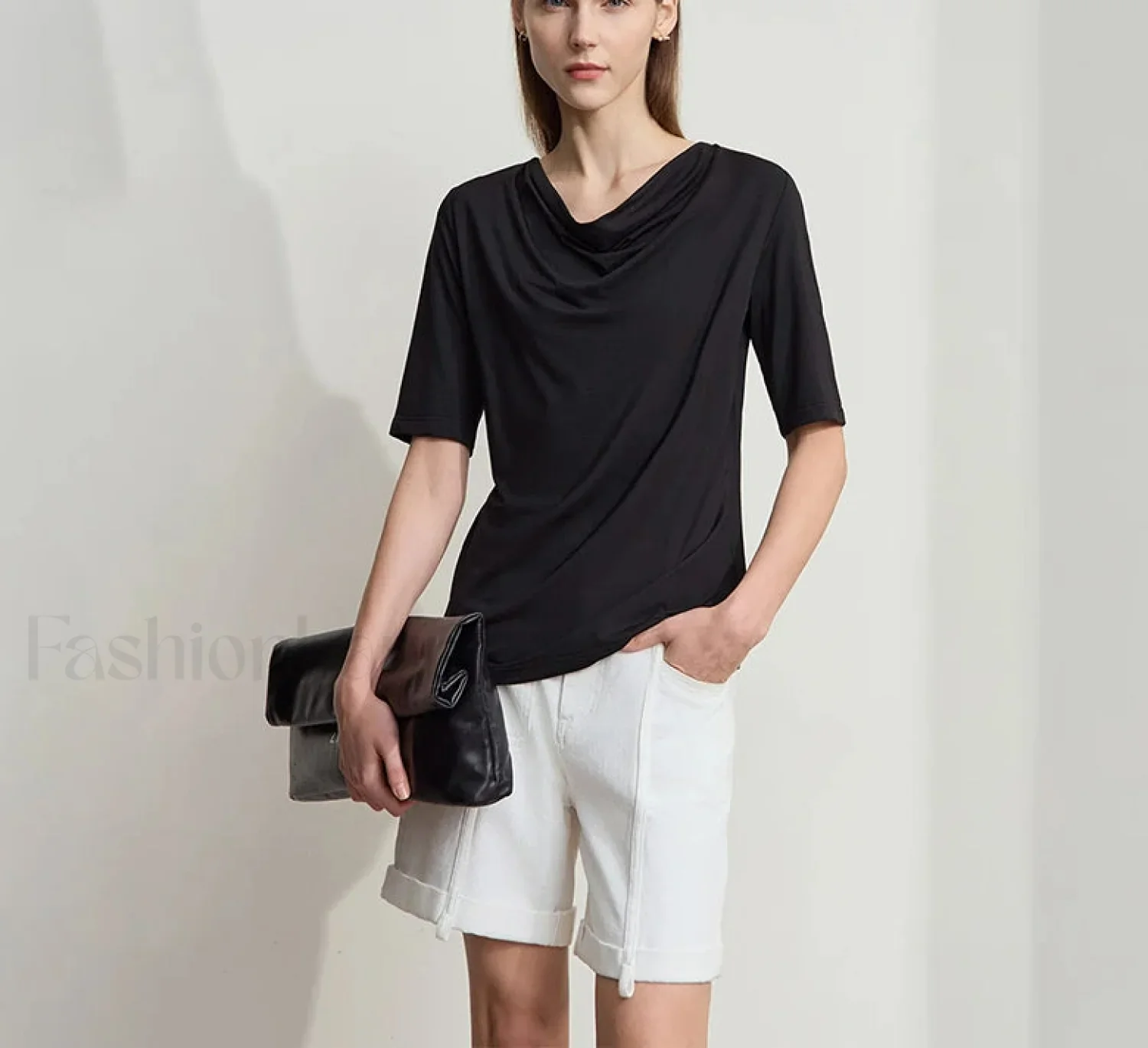 Draped Collar Modal T-Shirt - Image 3
