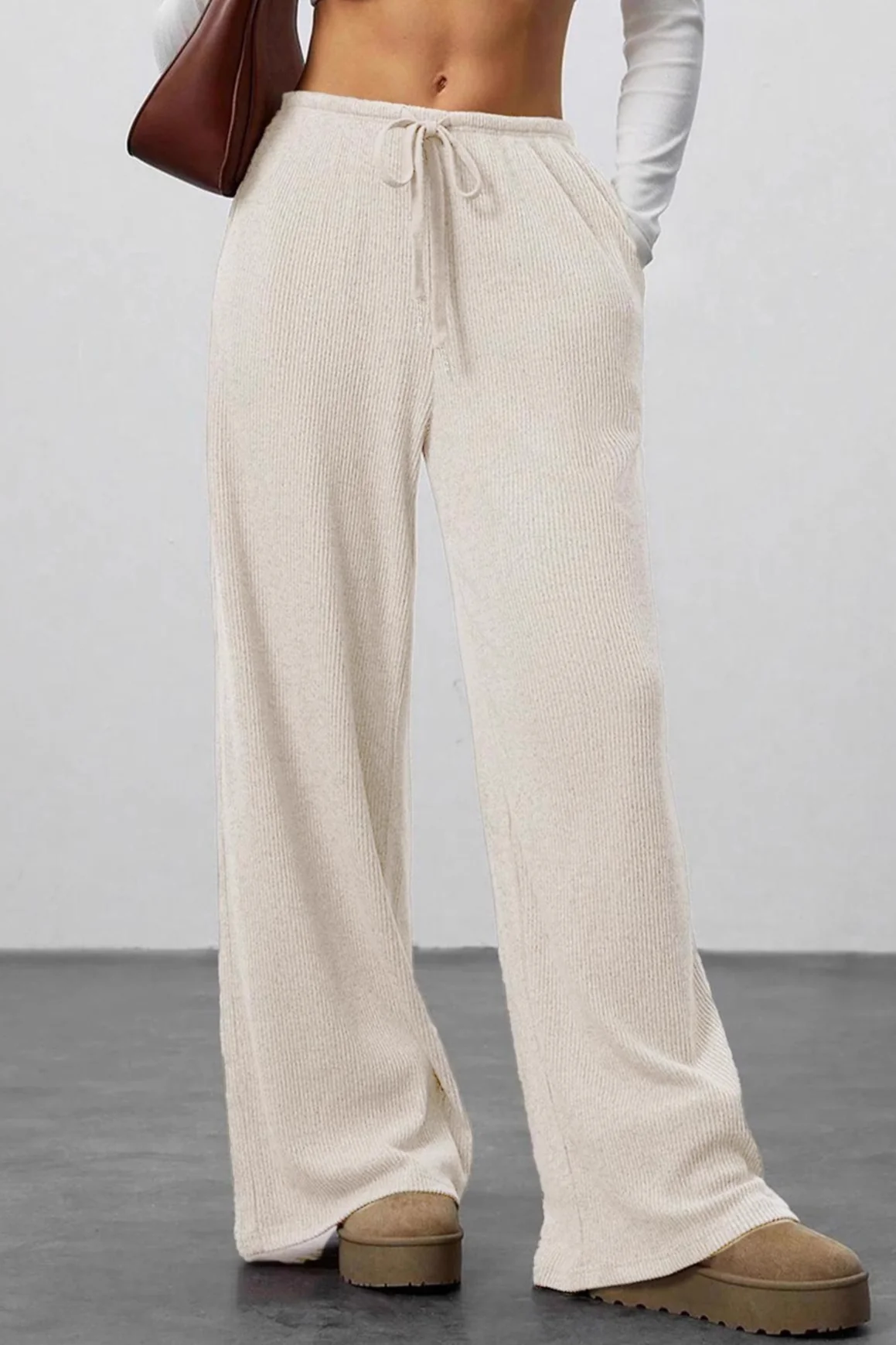 Draped Drawstring Wide Leg Knit Pants - Image 11