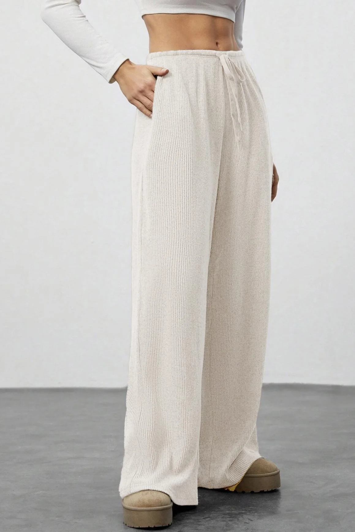 Draped Drawstring Wide Leg Knit Pants - Image 12