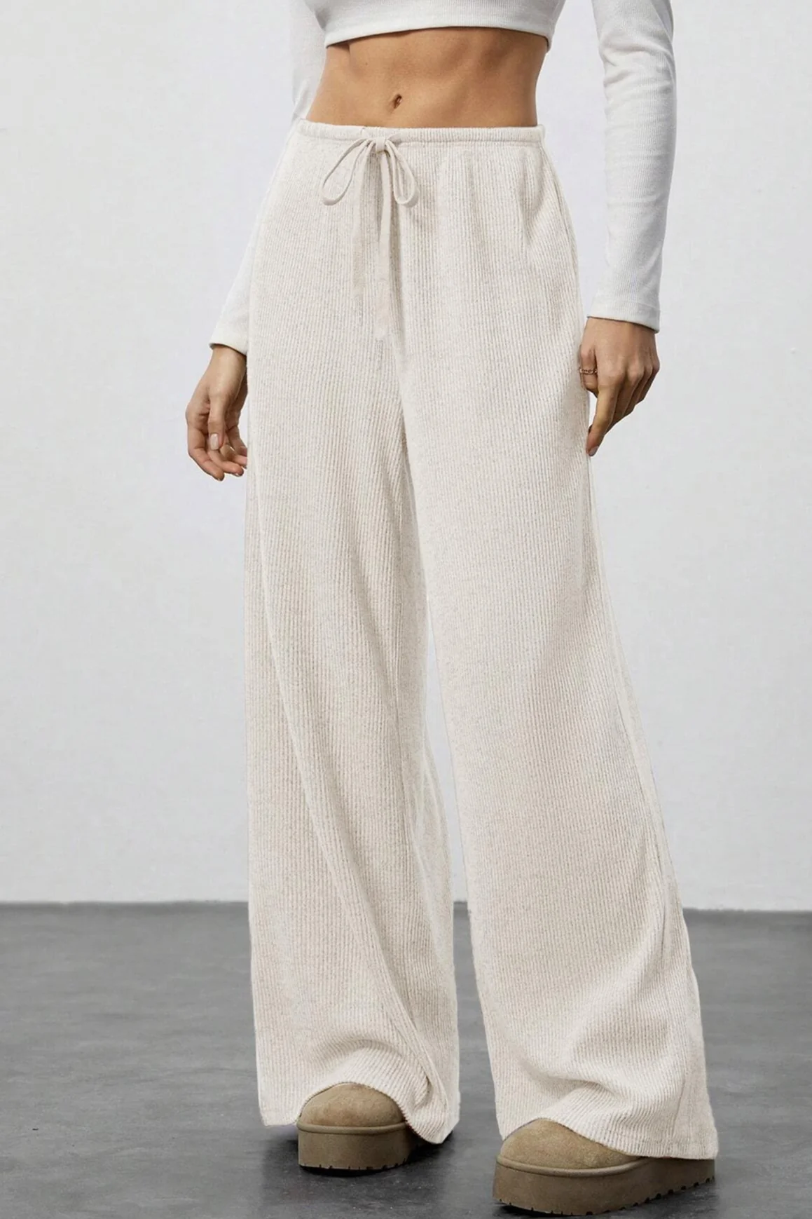 Draped Drawstring Wide Leg Knit Pants - Image 13