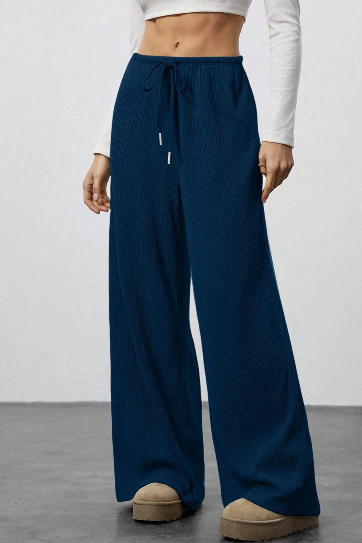 Draped Drawstring Wide Leg Knit Pants - Image 14