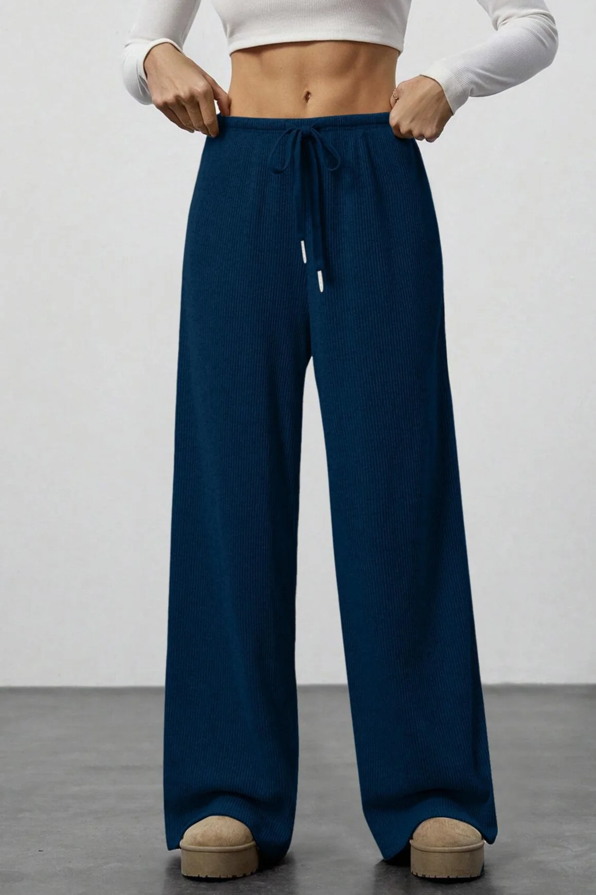 Draped Drawstring Wide Leg Knit Pants - Image 16