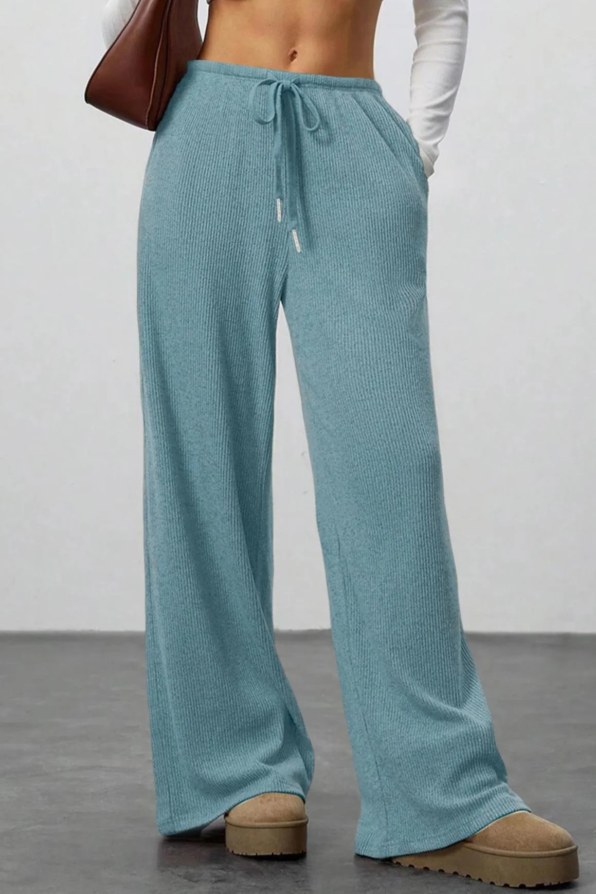 Draped Drawstring Wide Leg Knit Pants - Image 17