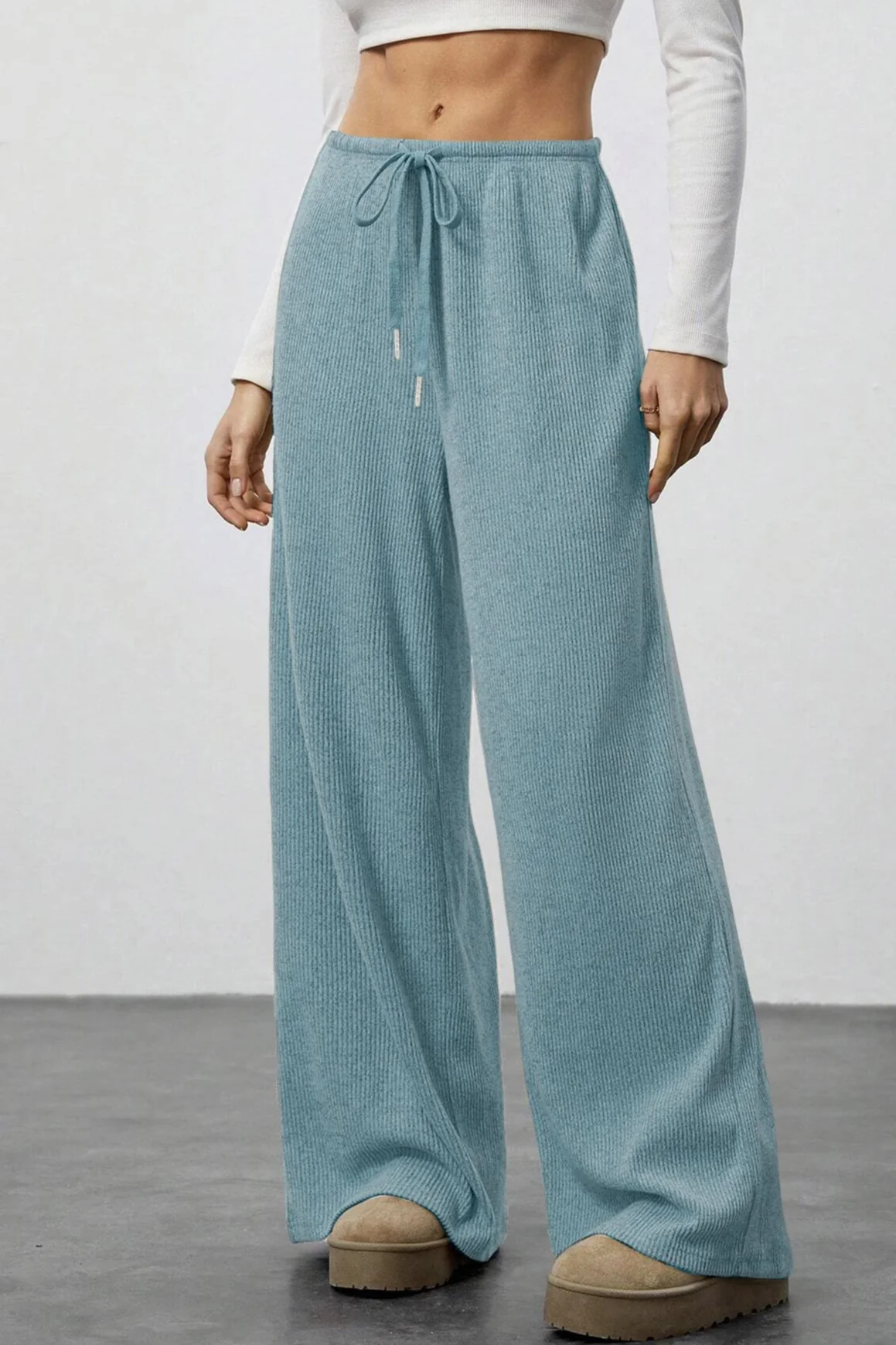 Draped Drawstring Wide Leg Knit Pants - Image 18