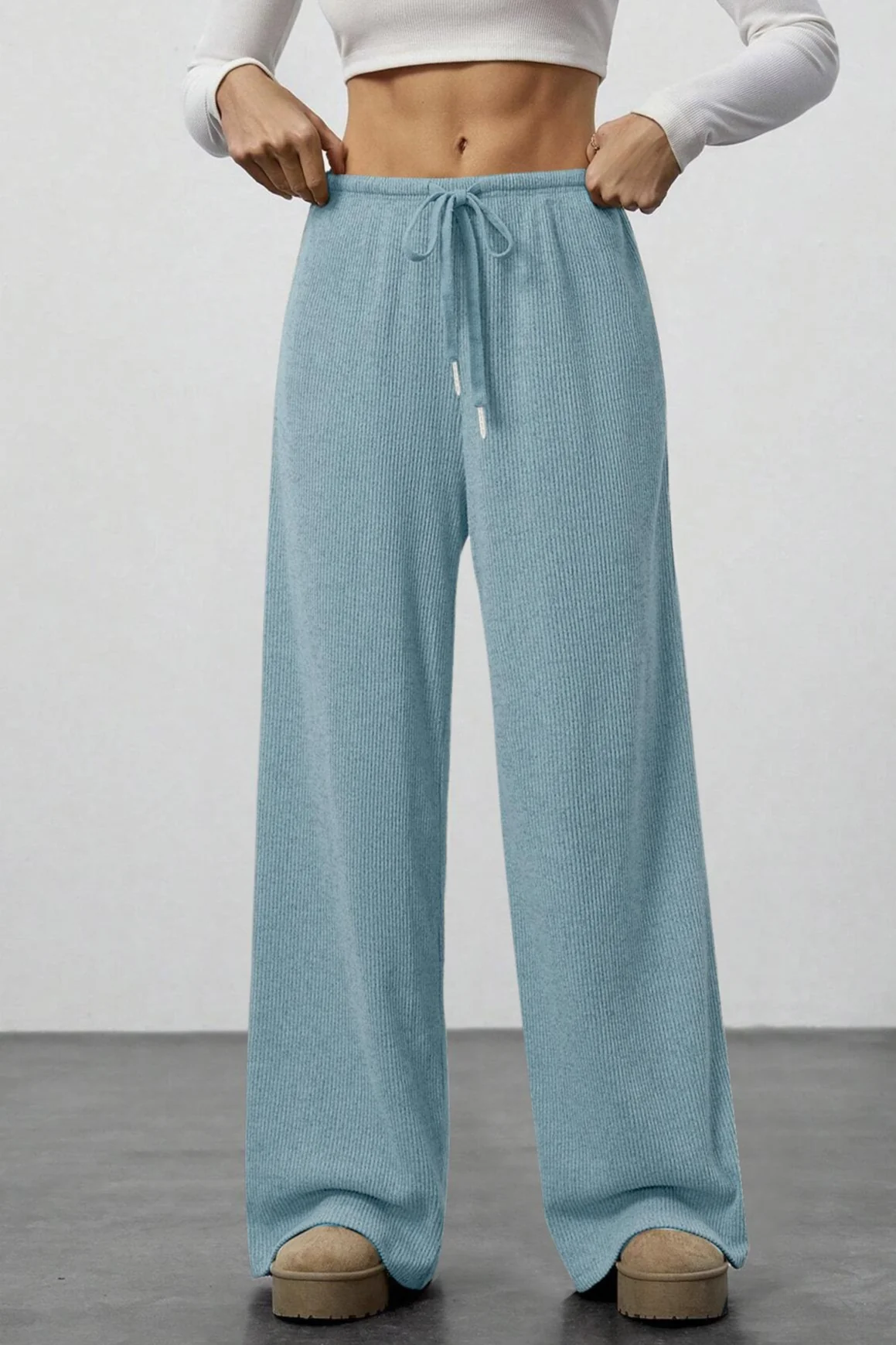 Draped Drawstring Wide Leg Knit Pants - Image 19
