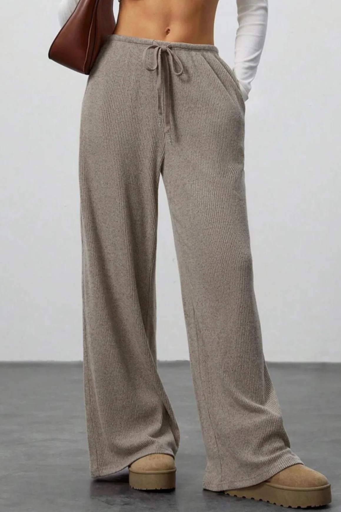 Draped Drawstring Wide Leg Knit Pants - Image 2