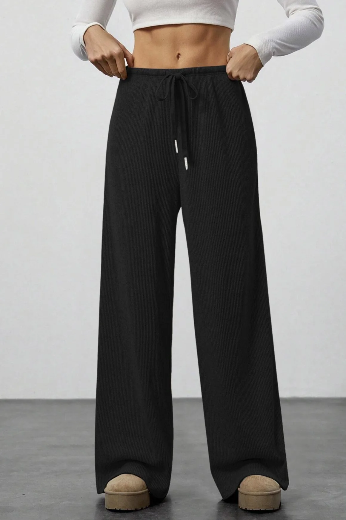Draped Drawstring Wide Leg Knit Pants - Image 20