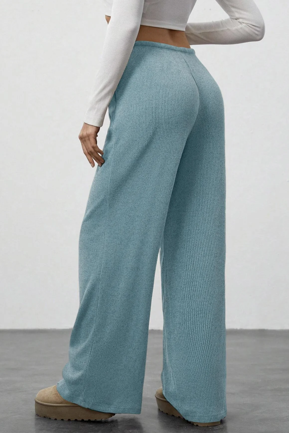 Draped Drawstring Wide Leg Knit Pants - Image 21