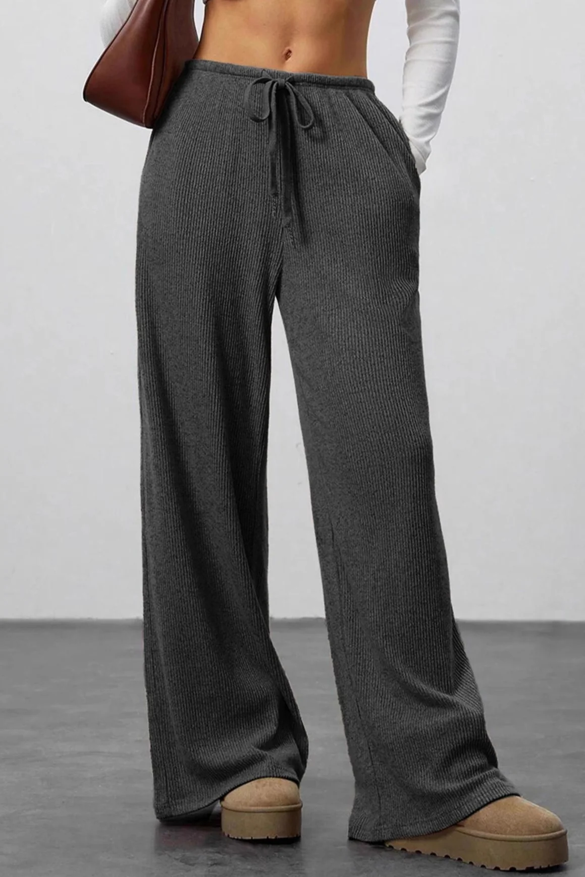 Draped Drawstring Wide Leg Knit Pants - Image 5