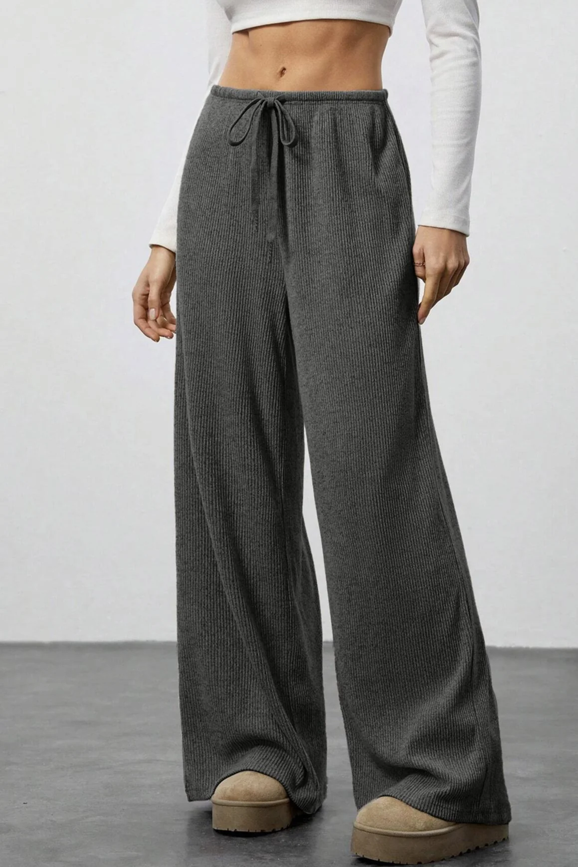 Draped Drawstring Wide Leg Knit Pants - Image 6