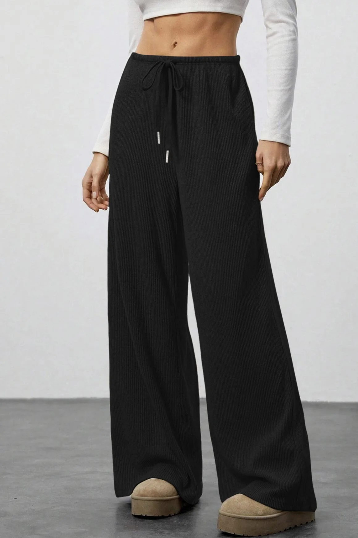Draped Drawstring Wide Leg Knit Pants - Image 8