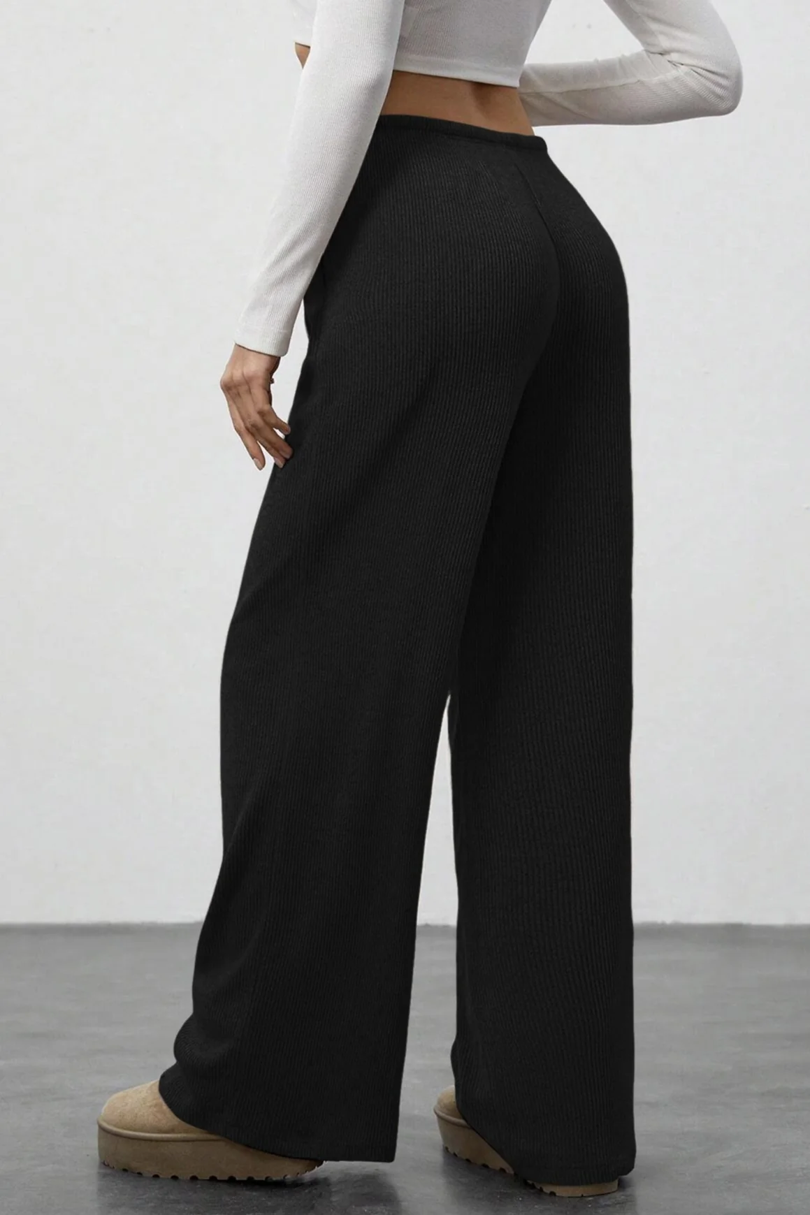Draped Drawstring Wide Leg Knit Pants - Image 9