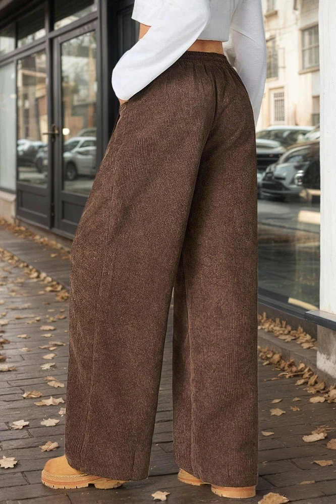 Draped Elastic Waist Wide Knit Pants - Image 2