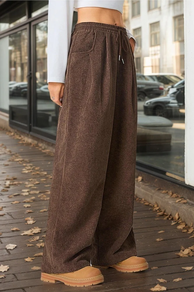 Draped Elastic Waist Wide Knit Pants - Image 3