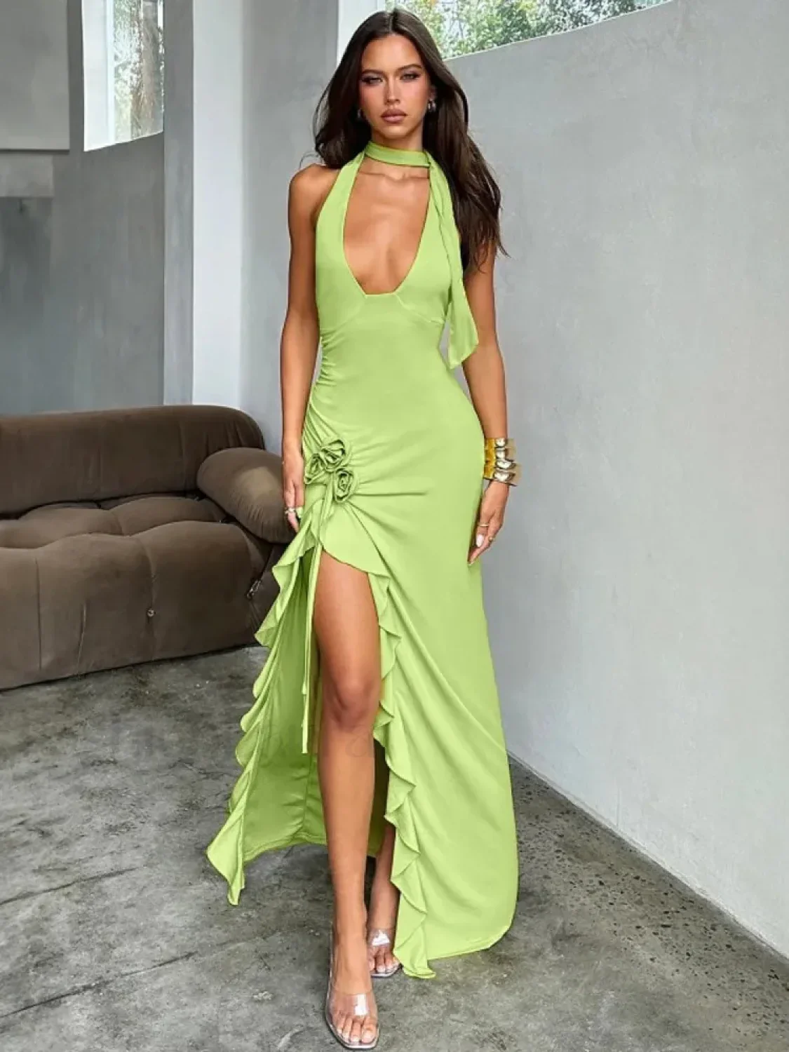 Draped Floral Split Maxi Dress - Image 2