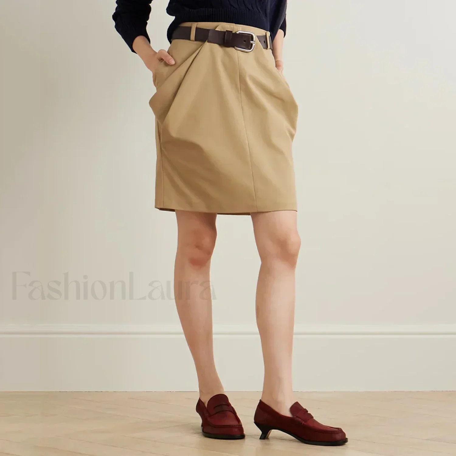 Draped Peplum Belted Cotton Skirt - Image 6