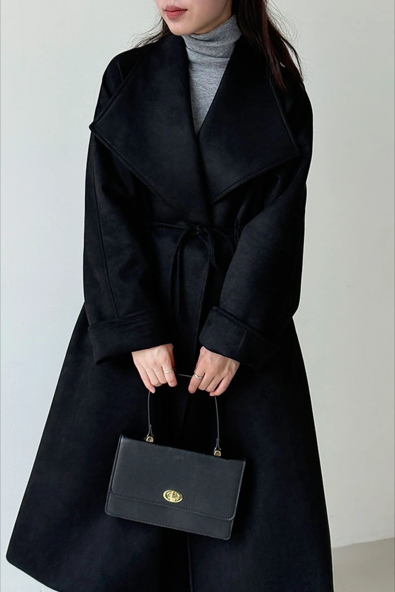 Drawstring Notch Collar Long Relaxed Overcoat - Image 10