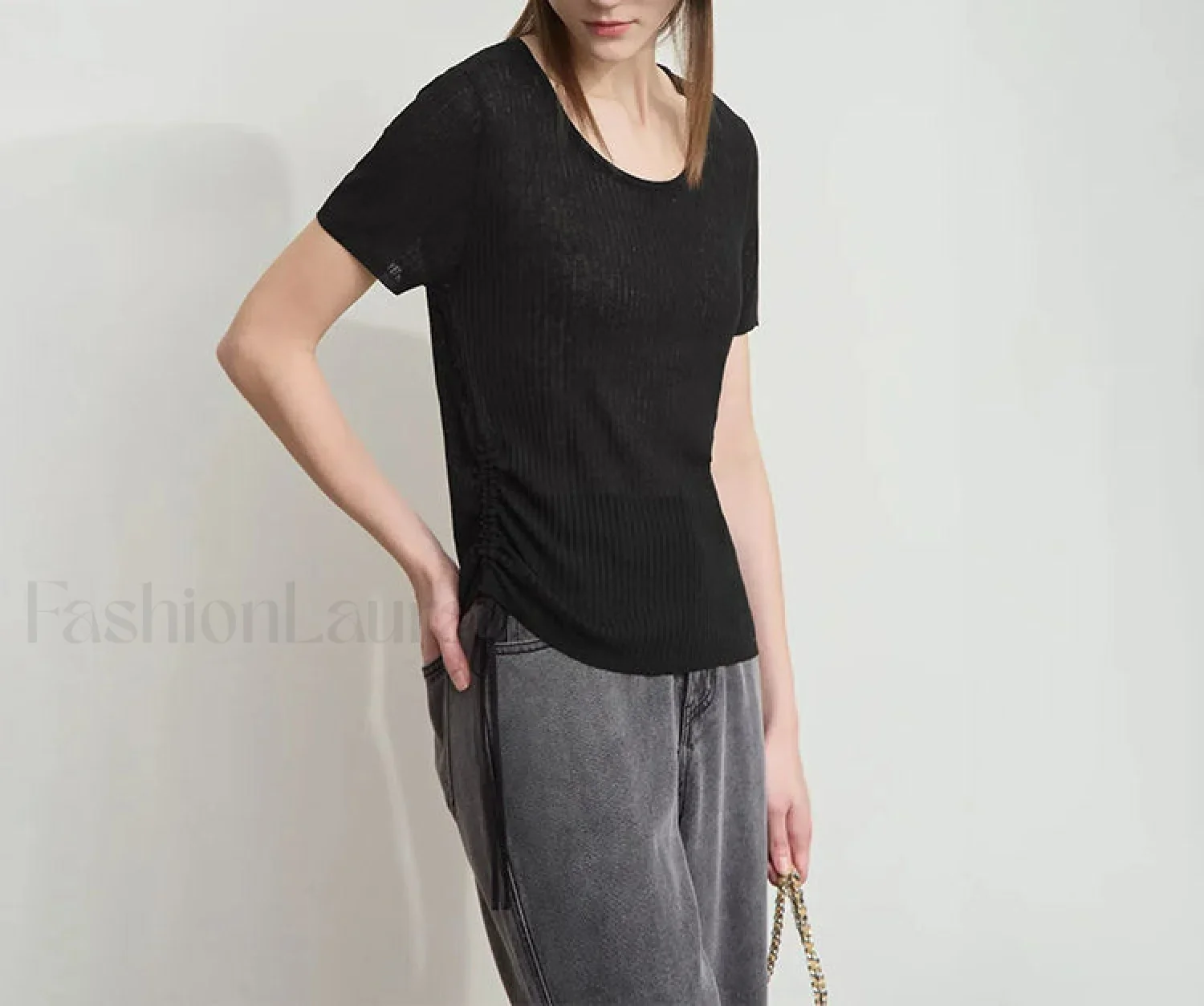 Drawstring Round Neck T-Shirt - Image 3