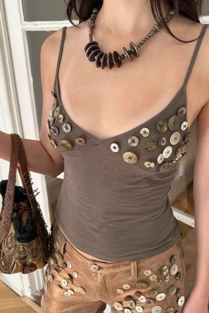 Edgy Corset Button Accent Back Cutout Tank Top - Image 2
